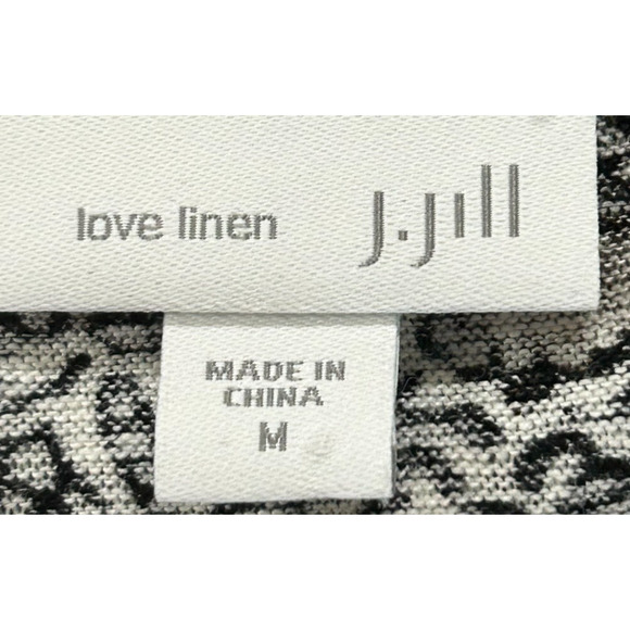 J Jill Top Womens Medium Black Tan Floral 100% Linen Short Sleeve Scoop Neck - Picture 7 of 8